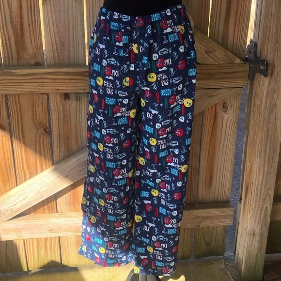 Cherokee Sleepwear Navy Drawstring Snow Ski Vacation Theme Pajama Pants - Picture 1 of 5